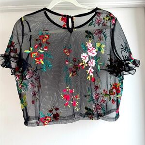Large SHEIN sheer top black floral print